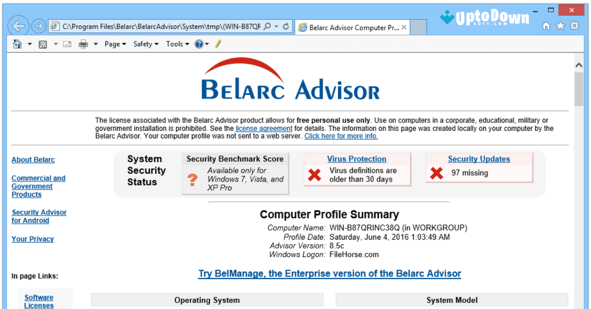 تحميل برنامج Belarc Advisor من موقع Uptodown (أحدث إصدار لعام 2026) screenshot 1